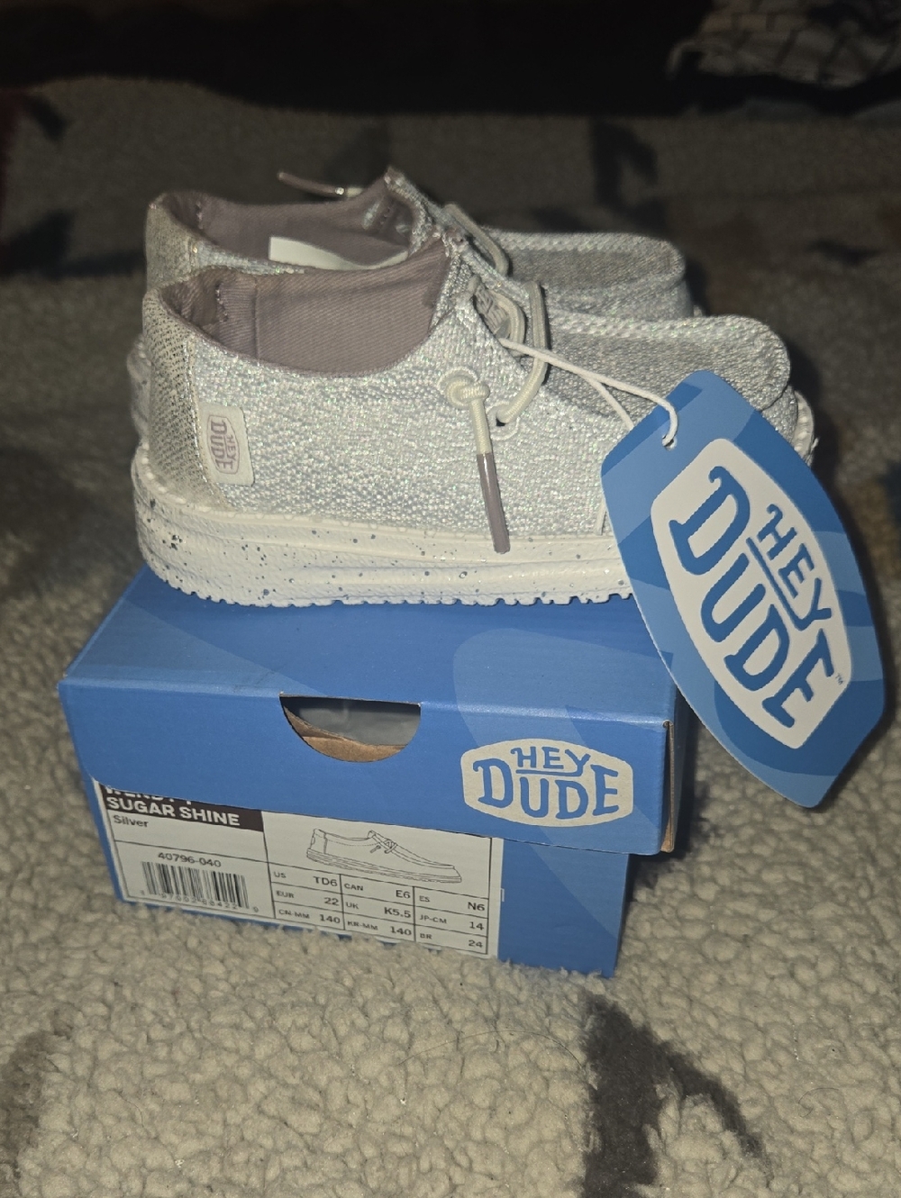 Hey Dude Kids Sugar Shine Sparkle Silver Slip-Ons